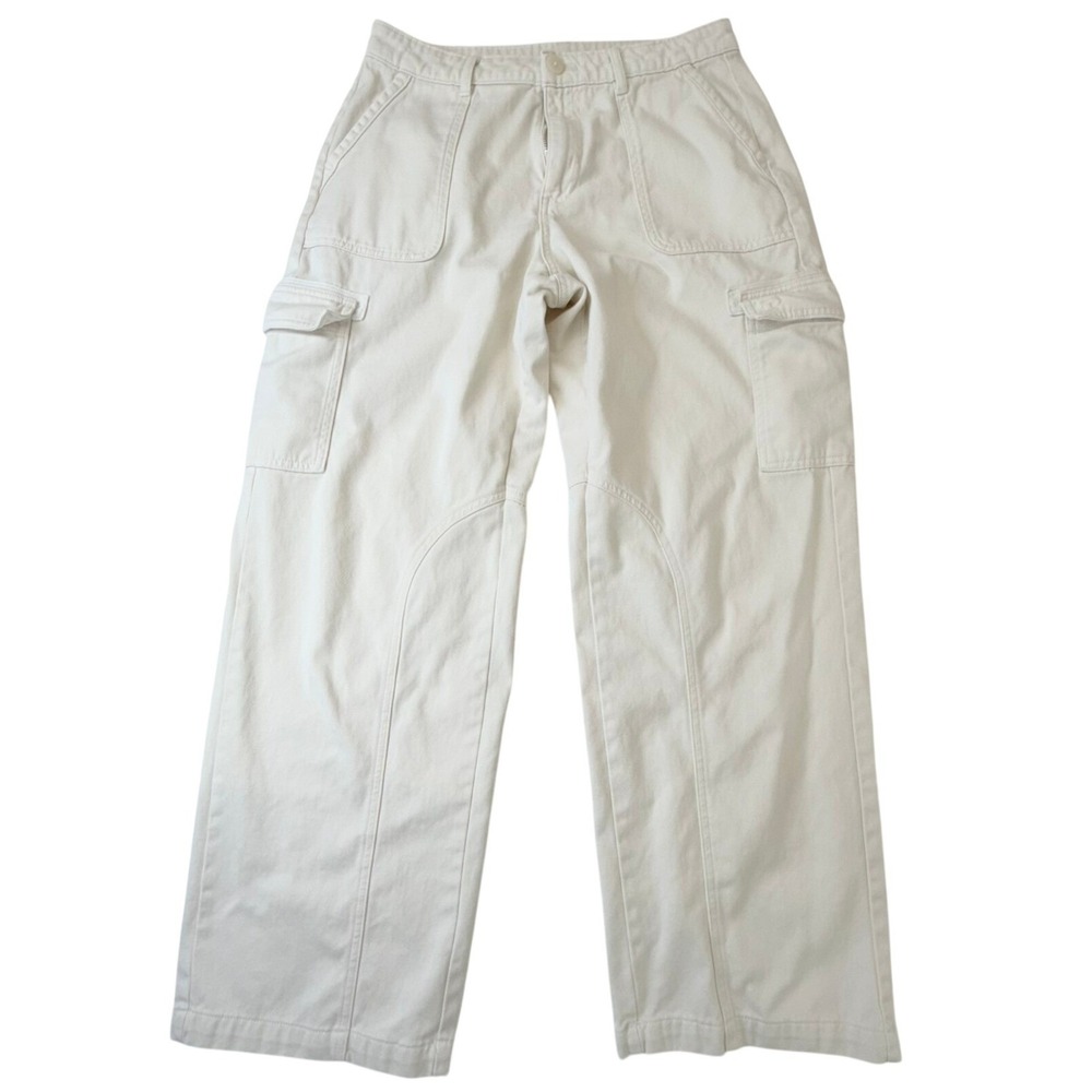 PINK Victoria's Secret Pants Womens Med Wide Leg Cargo Cream High Rise Utility